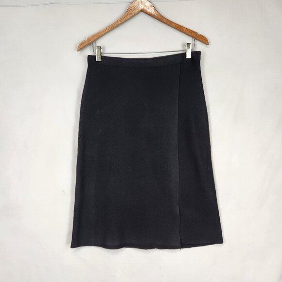 Milano Knit Faux Wrap Skirt Women's M Black Stretch Business Old Money Formal - Picture 1 of 7